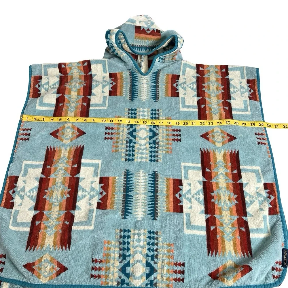 Pendleton Chief Joseph Hooded Towel Poncho Kids Tween Aqua Southwestern Cotton